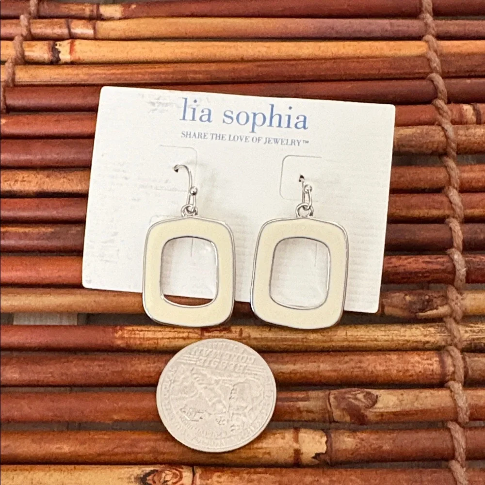 Lia Sophia Silver and Cream Geometric Earrings NWT
